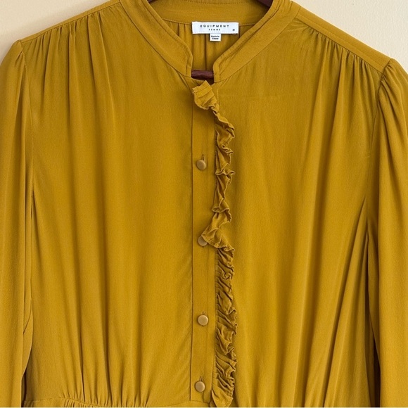 Equipment| Mustard ‘Davingnon’ Long Sleeve Ruffled Pleated Dress Sz 10 - Picture 3 of 8